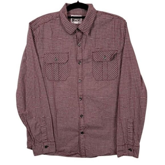 Converse One Star Button Front Shirt Burgundy Red White Plaid Pocket Size Medium - Picture 1 of 12